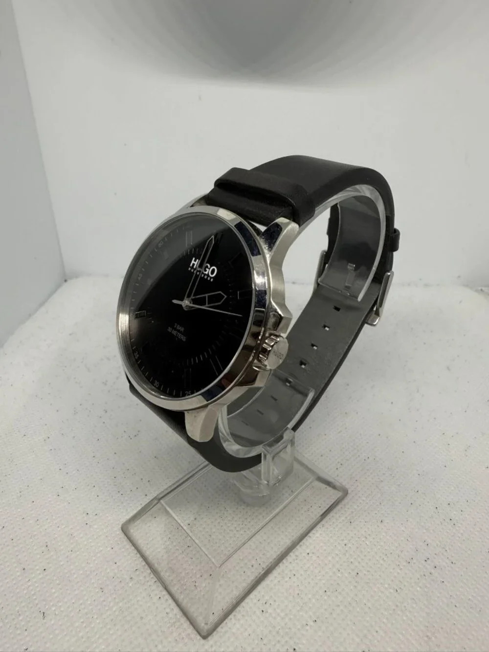 HUGO #First Men's Black Dial Leather Strap Quartz Watch HU.420.1.14.3514